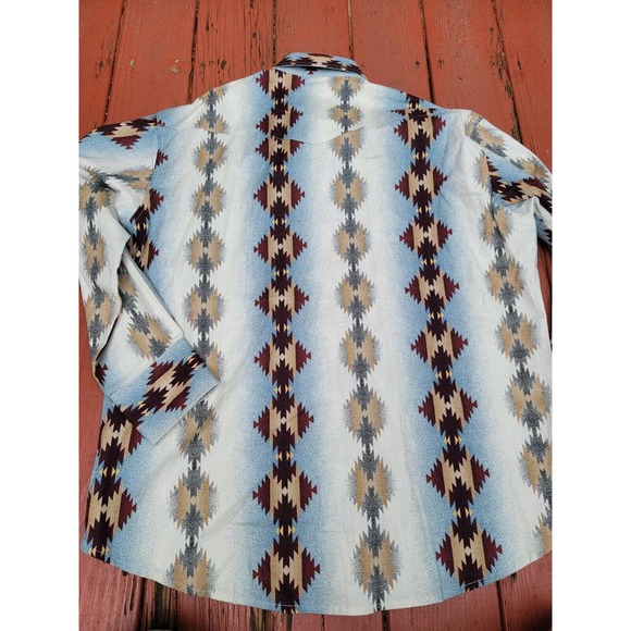 Wrangler Western Brushpopper Shirt Colorful Blue Native Aztex Geometric Size XL - Picture 8 of 8
